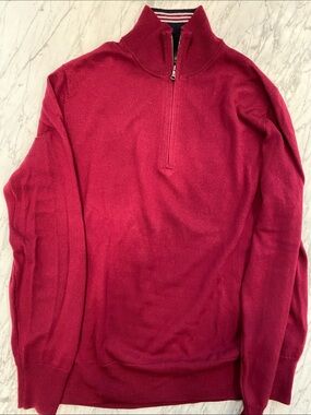 Brooks Brothers Men's Zip-Up Sweater in Berry Red, wine color, 100% merino wool
